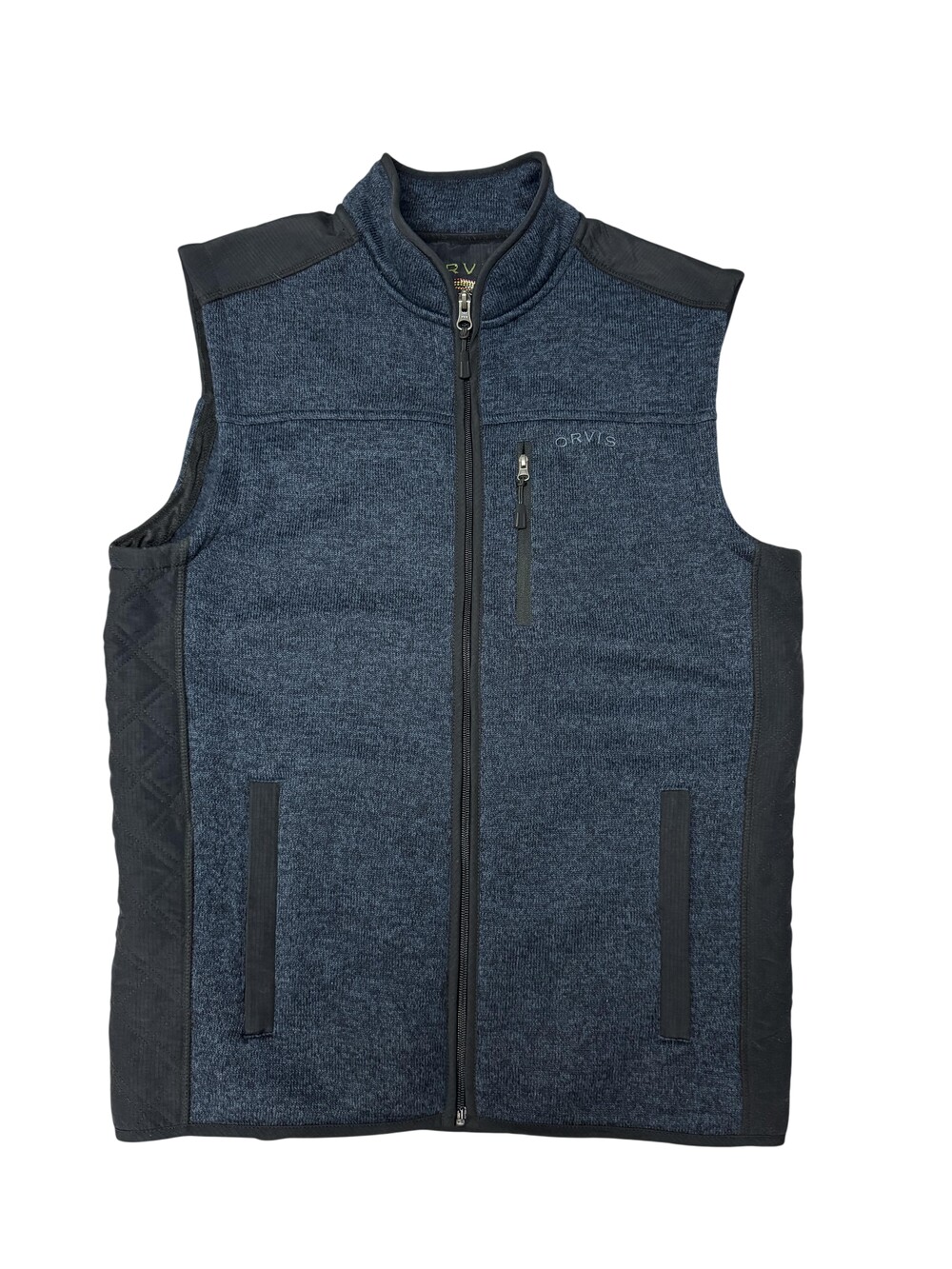 Orvis Vest Mens Medium Blue Fleece Quilted Full Zip Outdoor Hiking Pockets